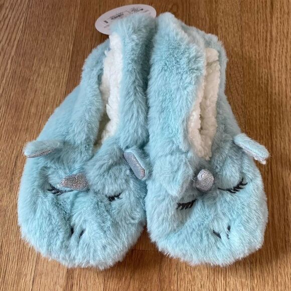 Unicorn Slipper Socks Blue S/M 5-7 - Picture 1 of 8
